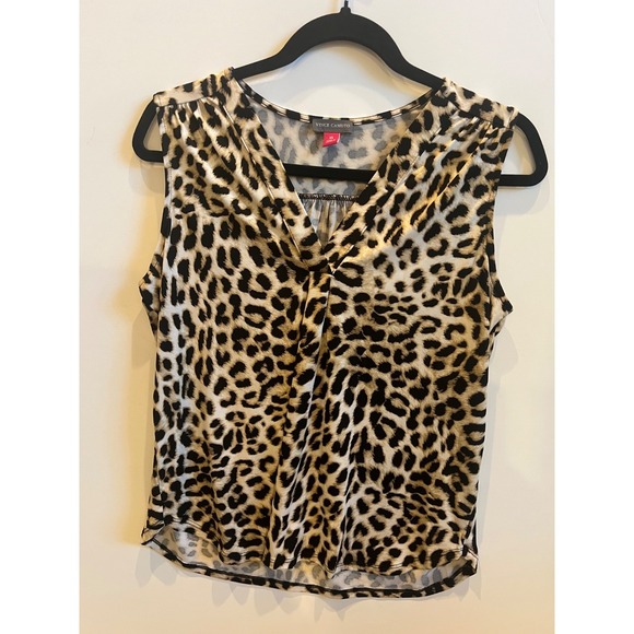 Vince Camuto Tops - Vince Camuto Brown Black Leopard Animal Print V-neck Blouse Size XS